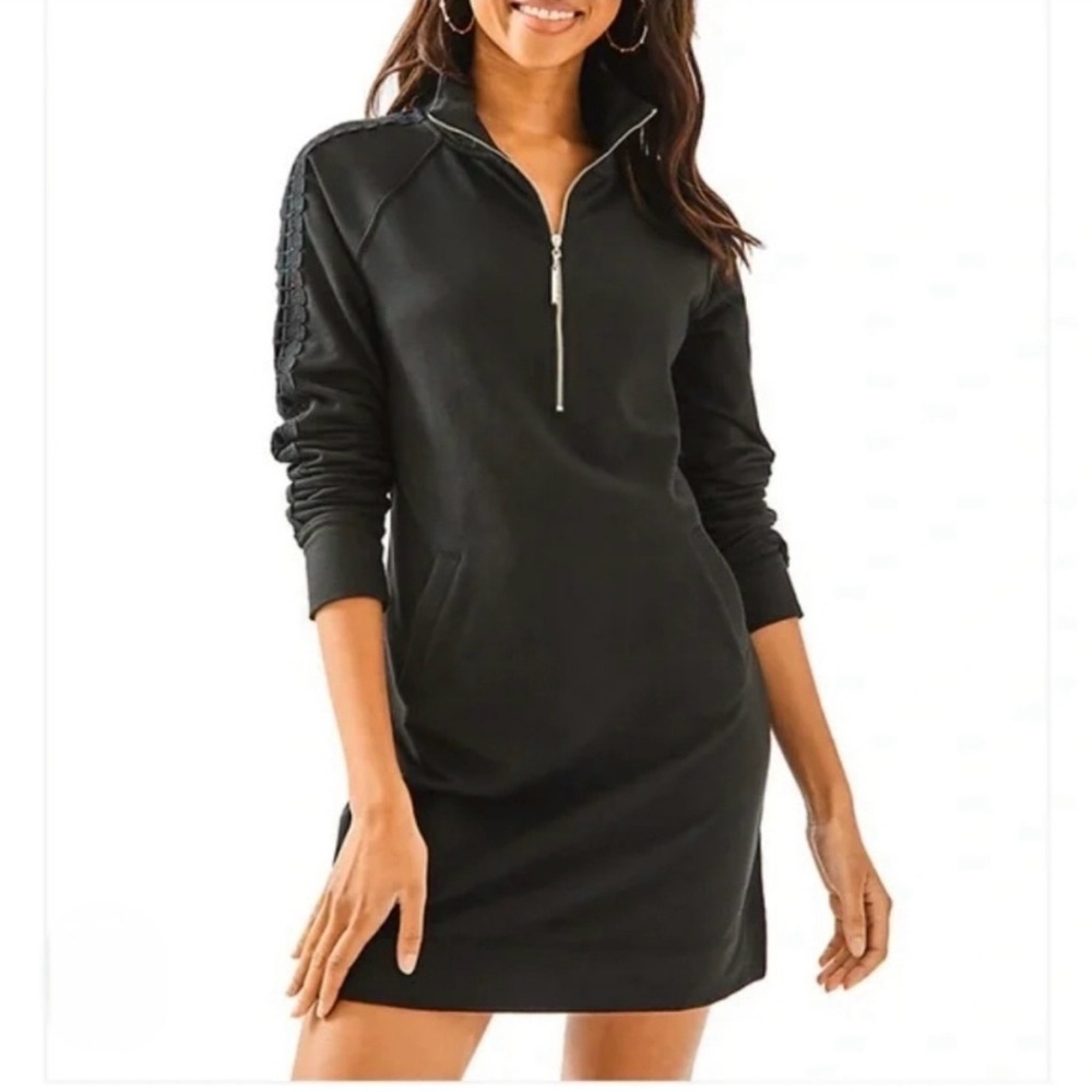 Lily Pulitzer Skipper- black lattice dress with gold zipper